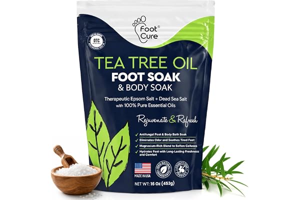 Tea Tree Oil Foot Soak with Epsom Salt - For Toenail Repair, Athletes Foot, Softens Calluses, Soothes Sore & Tired Feet, Nail Discoloration, odor Scent, Spa Pedicure Care - Made in USA 16 oz
