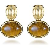 Melhill Pearl Tiger Eye Drop Earrings Gold Plated Hypoallergenic Vintage Boho Statement Jewelry for Women