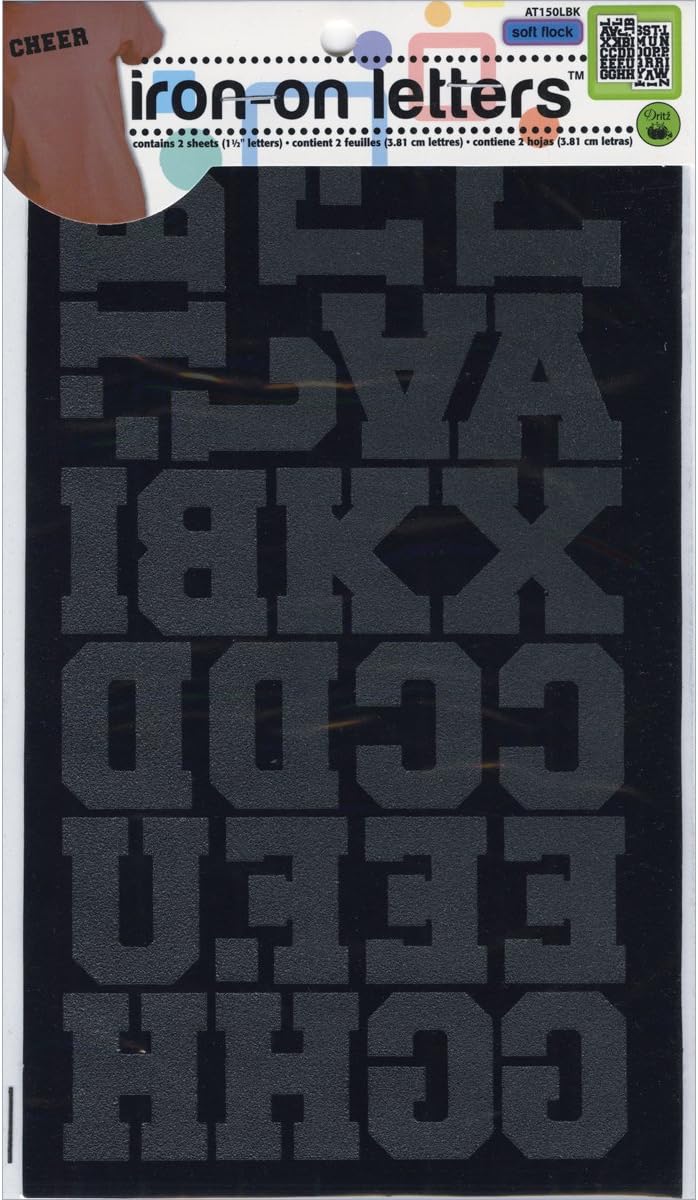 Dritz Fabric Iron-On Letters 1.5-inch Athletic-Black