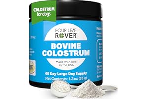 Four Leaf Rover Bovine Colostrum for Dogs - from 100% Grass-Fed New Zealand Cows - for Skin, Gut & Immune Health - 60 Day Large Dog Supply