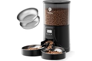 PETULTRA Automatic Cat Feeder 2 Cats: Dual Auto Timed Feeder | 16 Cups/4L for Cat & Small Dog Food Dispenser | Dual Power& Easy Clean | 1-6 Meals Portion Control