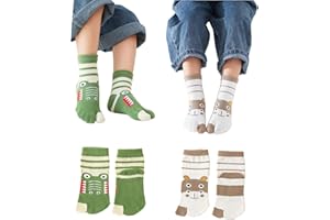 2 Pairs Cotton Two Toe Tabi Split V Socks Athletic Running Casual Cartoon Animals Dress Socks for Kids Boys Girls 2-12 Years
