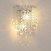 Goeco Crystal Wall Sconces, 11.8x7 Inch Chrome Wall Sconce Luxury Crystal Drops Shade Wall Light, E12*2 Socket Modern Indoor 
