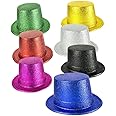 Fun Central Bright Glitter Top Hats in Assorted Colors - 12 Pack for Mardi Gras & St Patricks Day