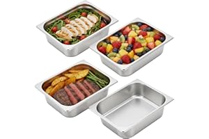 SHANDERBAR 4 Pack 1/2 Half Size Hotel Pans, 4 Inch Deep Stainless Steel Steam Table Pans Breading Tray Buffet Food Pan, Square Commercial Hotel Pan for Chafing Dishes, Restaurants, Party Catering Supplies