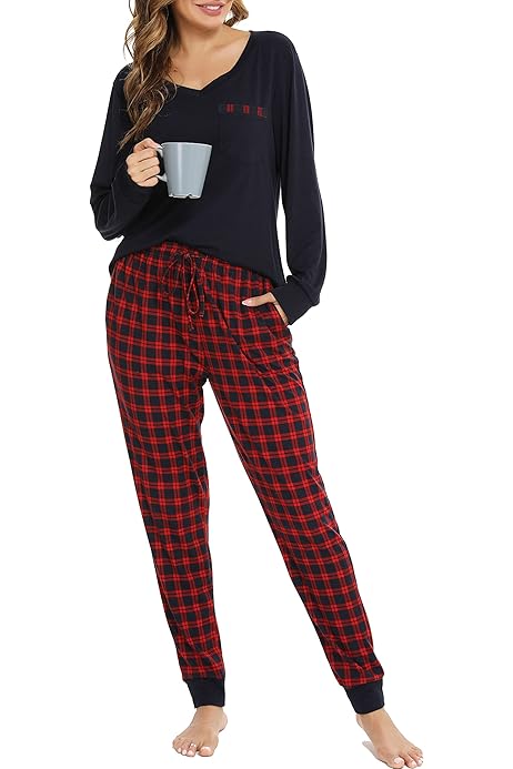 Ropa Noche Cómoda Elástica Pijama Samring Mujer Manga Larga Con Botones - Tela Suave Viscosa | Tallas S A XXL Pijama Mujer Manga Larga