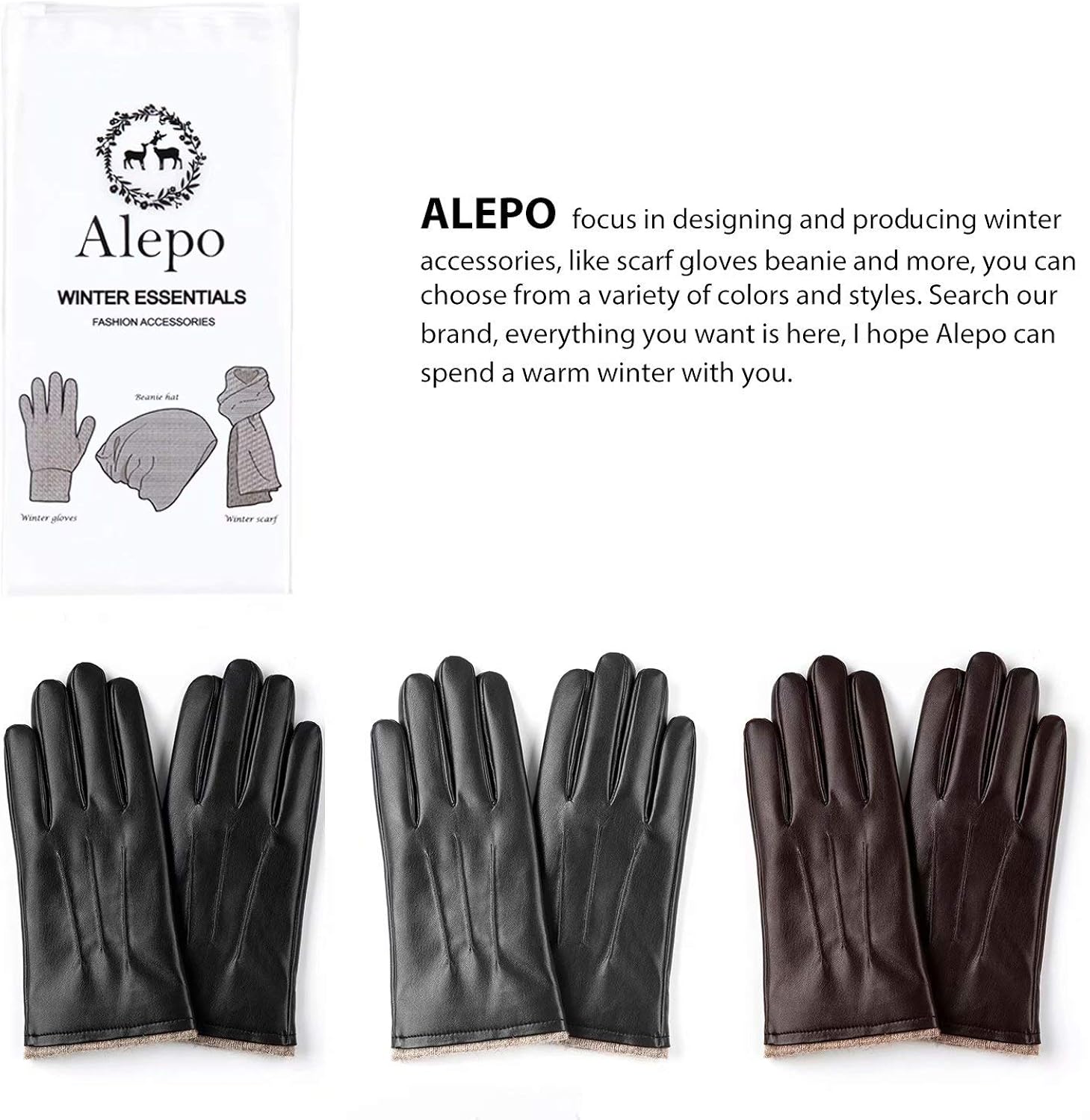 Winter PU Leather Gloves For Men, Warm Thermal Touchscreen Texting Typing Dress Driving Motorcycle Gloves With Wool Lining at  Men’s Clothing store