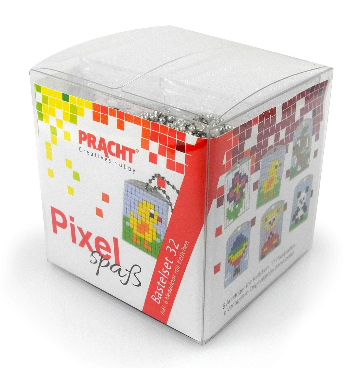 Pracht Creatives Hobby Pixel P90070-63501 Fun Craft Set 32 for Making 6 Keyrings (Lockets) for Children, Easy Plug-In System, No Ironing or Gluing, Organic Plastic Stones