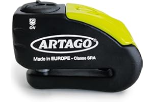 Artago 30X10 High-End Motorcycle Disc Lock with or without 120dB Alarm + Don't Touch System, 5mm Anti-Drill Security, SRA Approved, 10mm Double Locking Hardened Steel, Moto Anti Theft Wheel Brake Lock