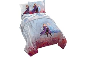 JAY FRANCO Disney Frozen 2 Forest Spirit 5 Piece Twin Bed Set - Includes Reversible Comforter & Sheet Set - Bedding Features Elsa & Anna - Super Soft Fade Resistant Microfiber - (Official Disney Product)