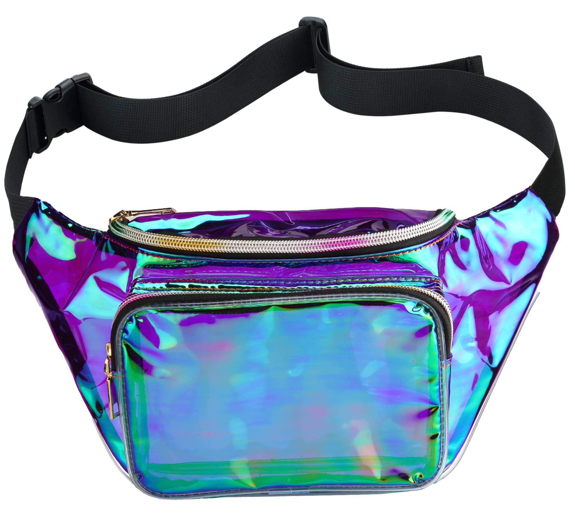 Photo 1 of Shiny Neon Fanny Bag for Women Rave Festival Hologram Bum Travel Waist Pack (Iridescent Purple)