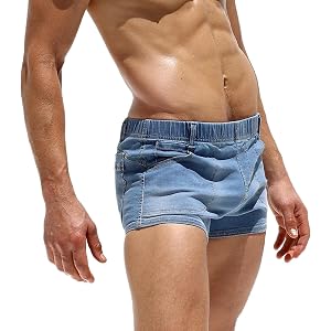 Mens Booty Shorts Denim 3" Inseam Sexy Slim Fit Elastic Waist Male Jean Shorts Summer Party Mini Hot Pants