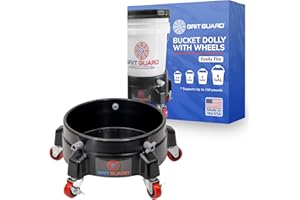 GRIT GUARD Bucket Dolly with Wheels - Rolling Detailing Wash Bucket with 5 Wheels and 2 Locking Casters Compatible with 2.5, 4, 5 and 6 Gallon Buckets (Black, 2" Red Casters)