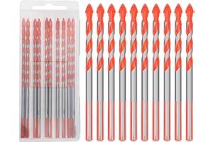 Masonry Drill Bit Set Concrete Drill Bits for Tile, Concrete, Brick, Ceramic, Cement (3/16 inch (10 Pack 6" Length))