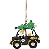 FOCO NFL Pittsburgh Steelers Wooden Car Ornament with Tree – Officially Licensed Holiday Decoration
