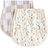 LifeTree Muslin Baby Burp Cloths - Soft 2 Pack Viscose Bamboo Cotton Large 22'' by 10'' Absorbent Milk Spit Up Rags - Burping Cloths for Newborn, Girls Boy (Floral & Checkerboard)