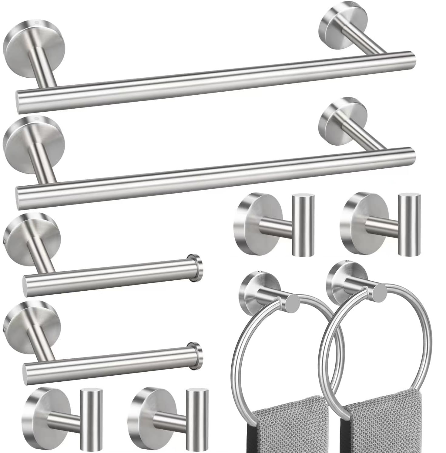 Toptowel 23.6inch 10 Sets Bathroom Towel Rack Set Brushed Nickel, Includes 2 Packs 23.6Inch ...