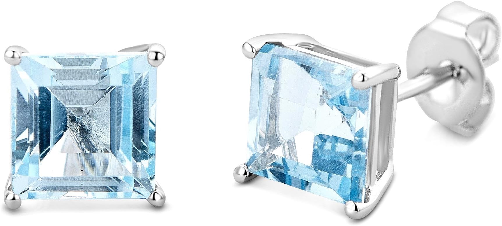 MIOREblue topaz stud earrings for women in 9 kt 375 white gold, size 6.5 x 6.5 mm
