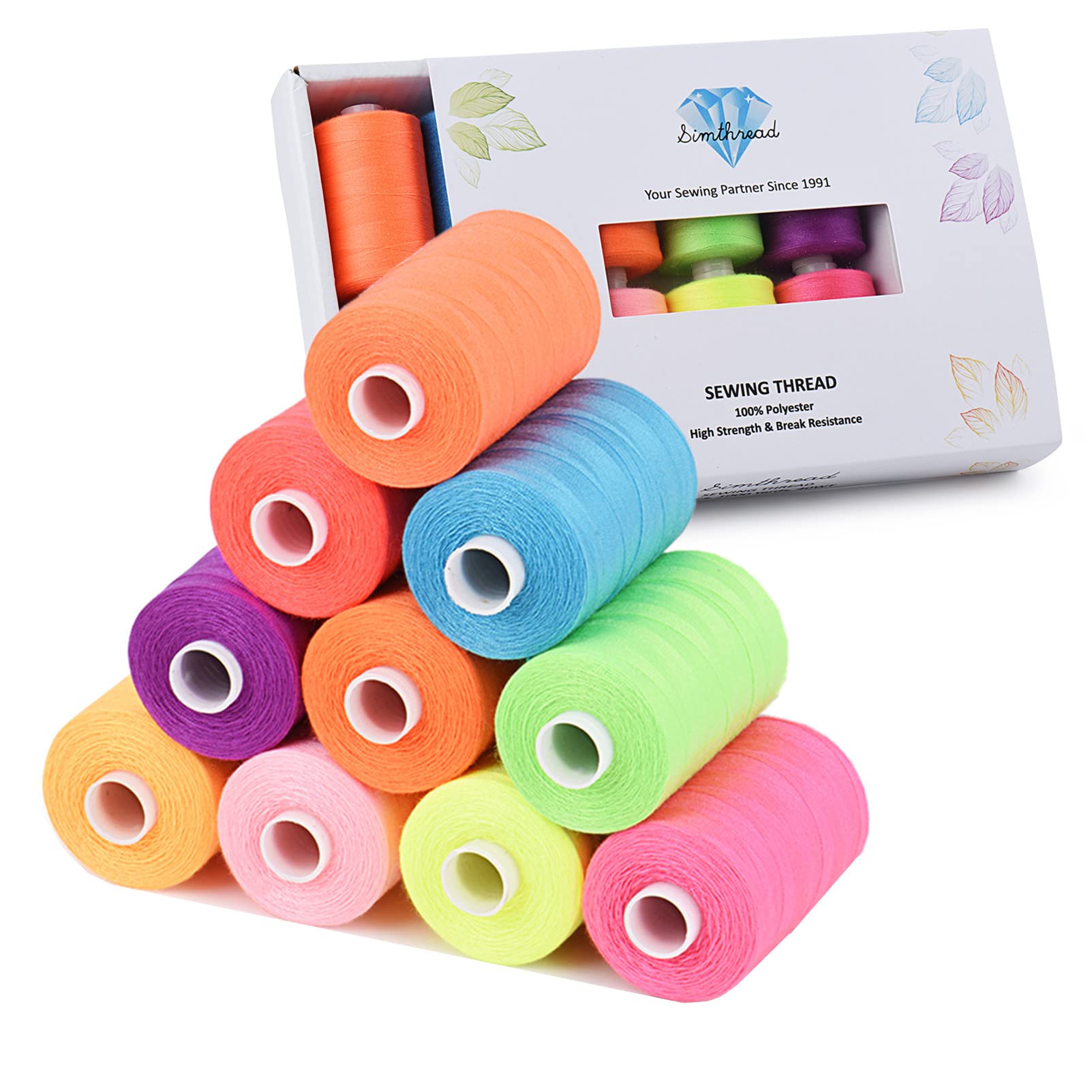 Simthread All Purpose Sewing Thread, 10 Spool 1000 Yards Each Bobbin Polyester Thread for Sewing, Handy Polyester Sewing Threads for Sewing Machine (Rainbow Color Series) — image 1
