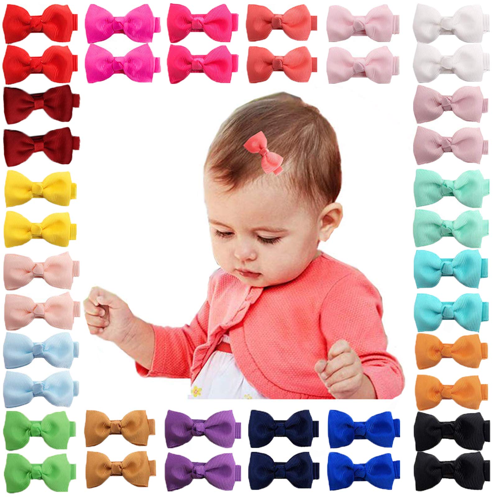 40pcs 2Inches Baby Girls Hair Bows Alligator Clips Grosgrain Ribbon Hair Barrettes Hair Accessories for Kids Toddlers Infants
