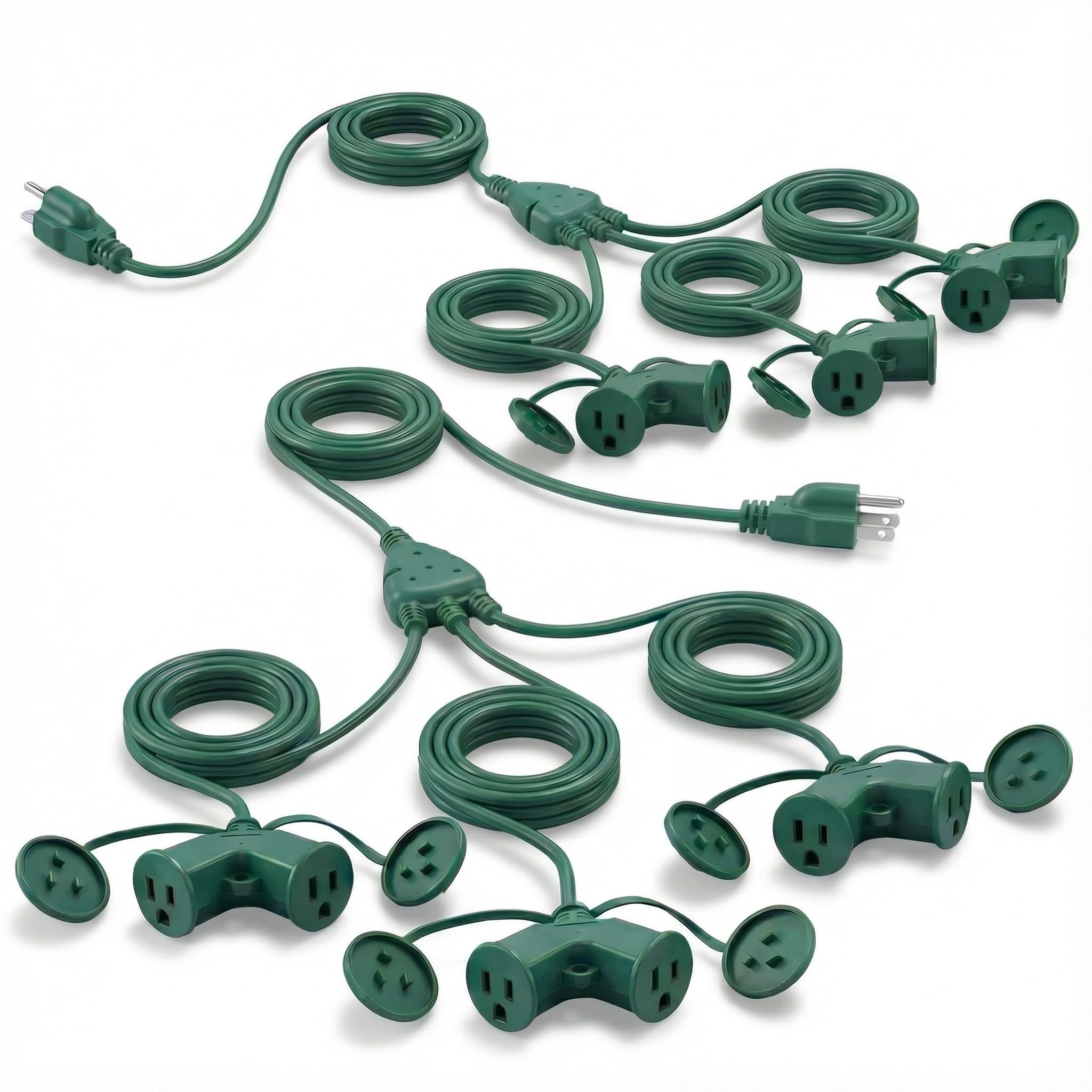 Photo 1 of Kingdder 2 Pack 50 ft Christmas Extension Cord 1 to 3 Splitter Extension Cord 6 Prong Plug with 3 Extended Outlets and Weatherproof Covers for Outdoor Indoor Christmas Connect Extend String Lights