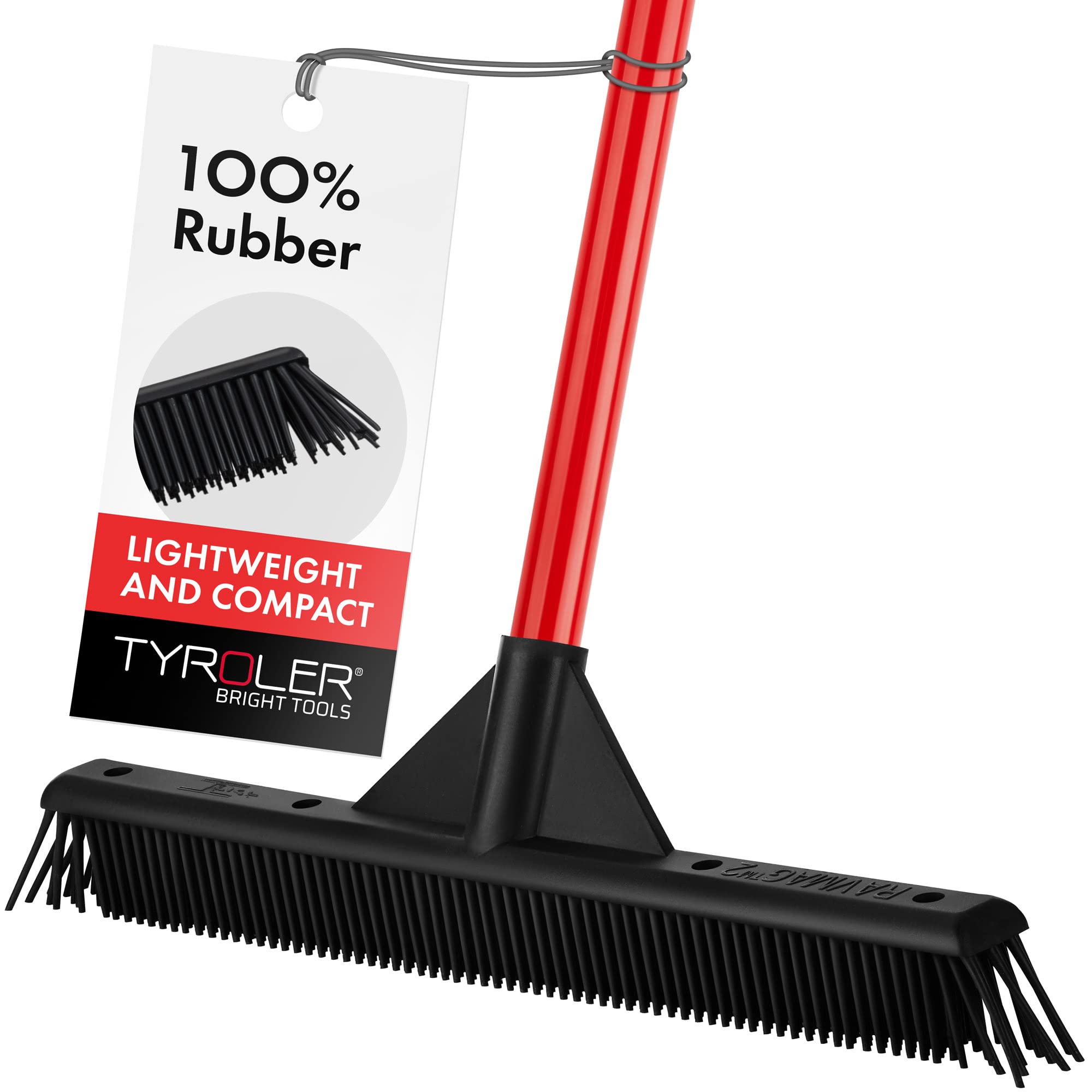 Tyroler Lightweight Rubber Broom | Soft Broom 40cm Head 100% Rubber Brush | 140cm Anti-Rust Handle Floor Brush | Perfect Carpet Pet Hair for Floor, Wood, Marble, Tiles, Deck, Indoor & Outdoor