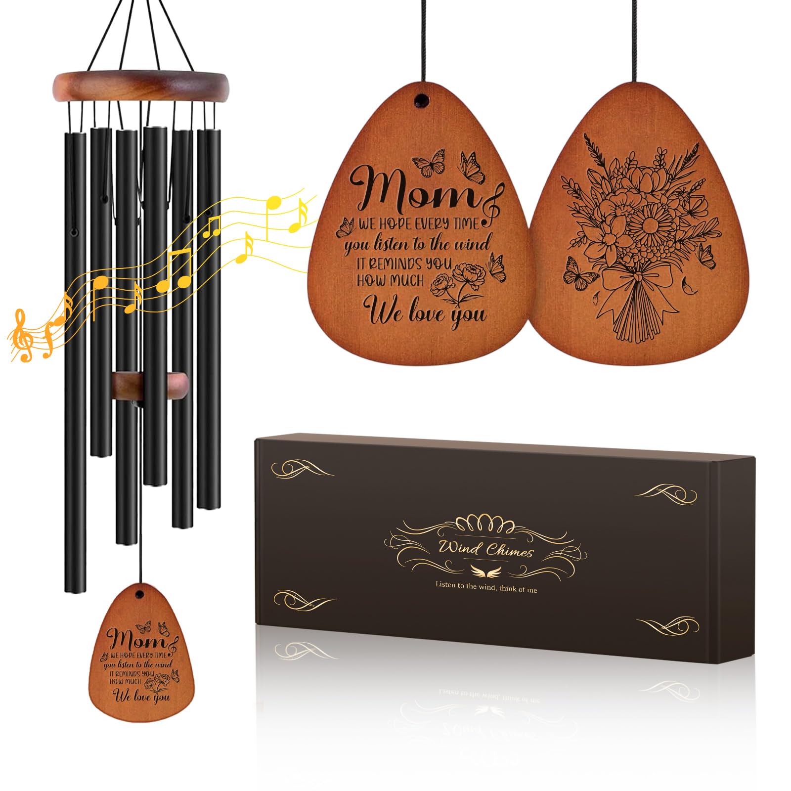 JOBOSI Mother's Bouquet Memorial Wind Chime with Black Tube Decorative Gifts, Suitable for Indoor and Outdoor Decorative Gifts, Perfect for Mothers, Ladies, and Grandma Image