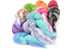 Glaciart One Spinning Fiber Merino Wool - Super Soft 10 Blended Colors (3.5oz/100gram Pack) Unspun Roving Wool for Felting and Felting Yarn Craft Supplies