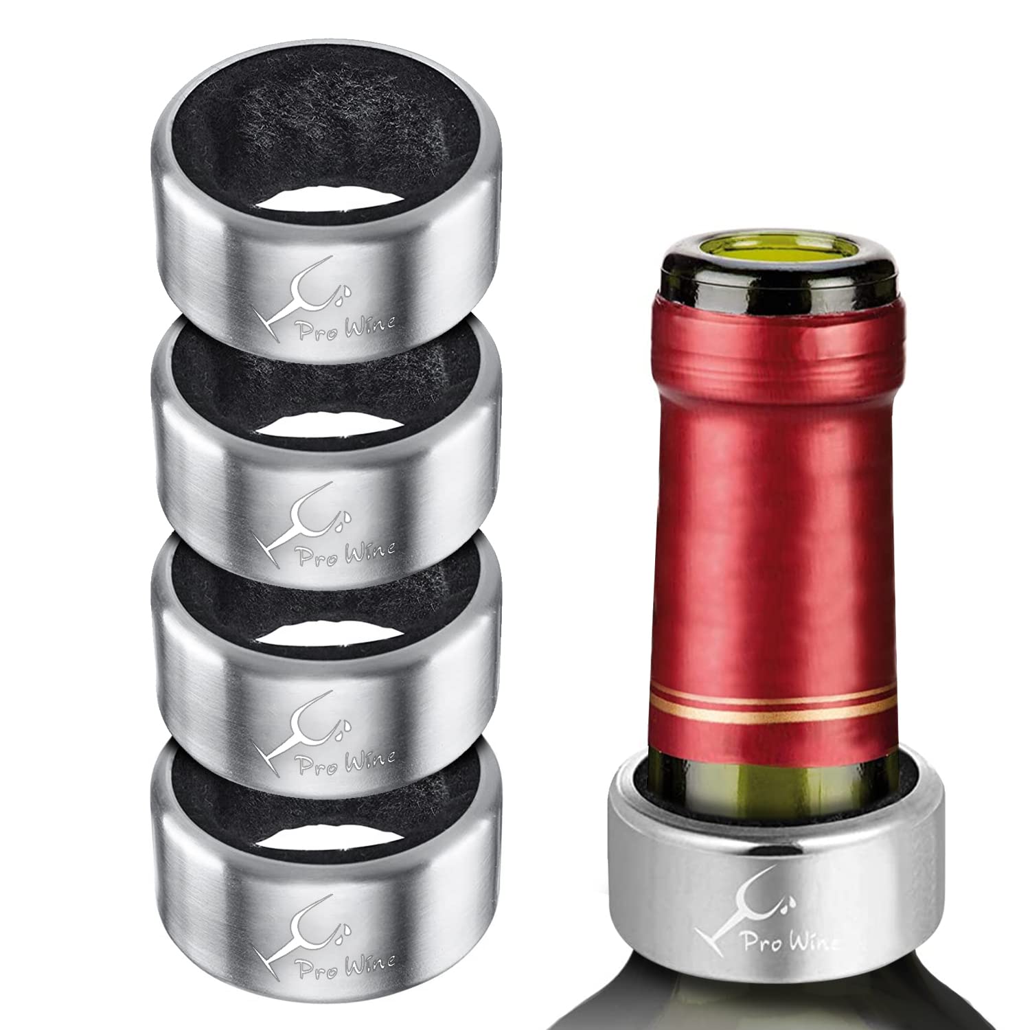 Cable Technologies 4 Pieces Stainless Steel Drip Ring, PRO Wine Safe and Durable Wine Ring, Accessories for Bottle of Sparkling Champagne Wine for Home Bar Restaurant