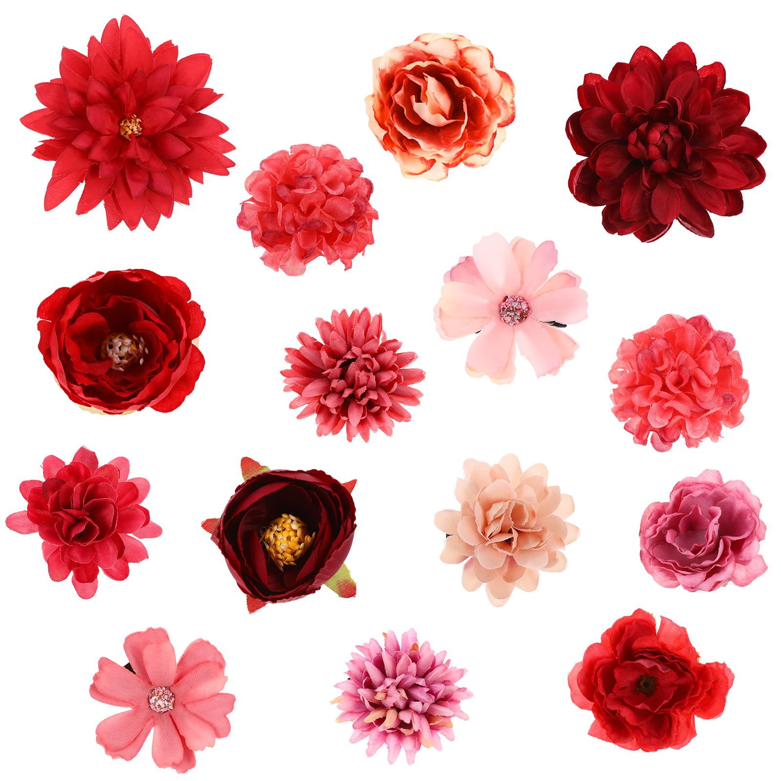 21 Pieces Flower Hair Clips Rose Flower Hair Barrettes Boho Bride Claw Clip Hawaiian Artificial Flower Hairpin Clip Brooch Pin Headpiece Hair Accessories for Girls Wedding Party (red)