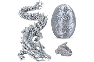 iBuddy 3D Printed Dragon Egg with Engraved Western Dragons - Surprise Gift Set with Articulated Crystal Dragon and Ring, Fidget Sensory Toys for Kids, Birthday Halloween for Boys and Girls