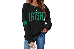 RUOOHEEYE Women St. Patrick's Day Sweatshirts Shamrock Clover Print Shirts Casual Irish Gift Long Sleeve Loose Fit Tops