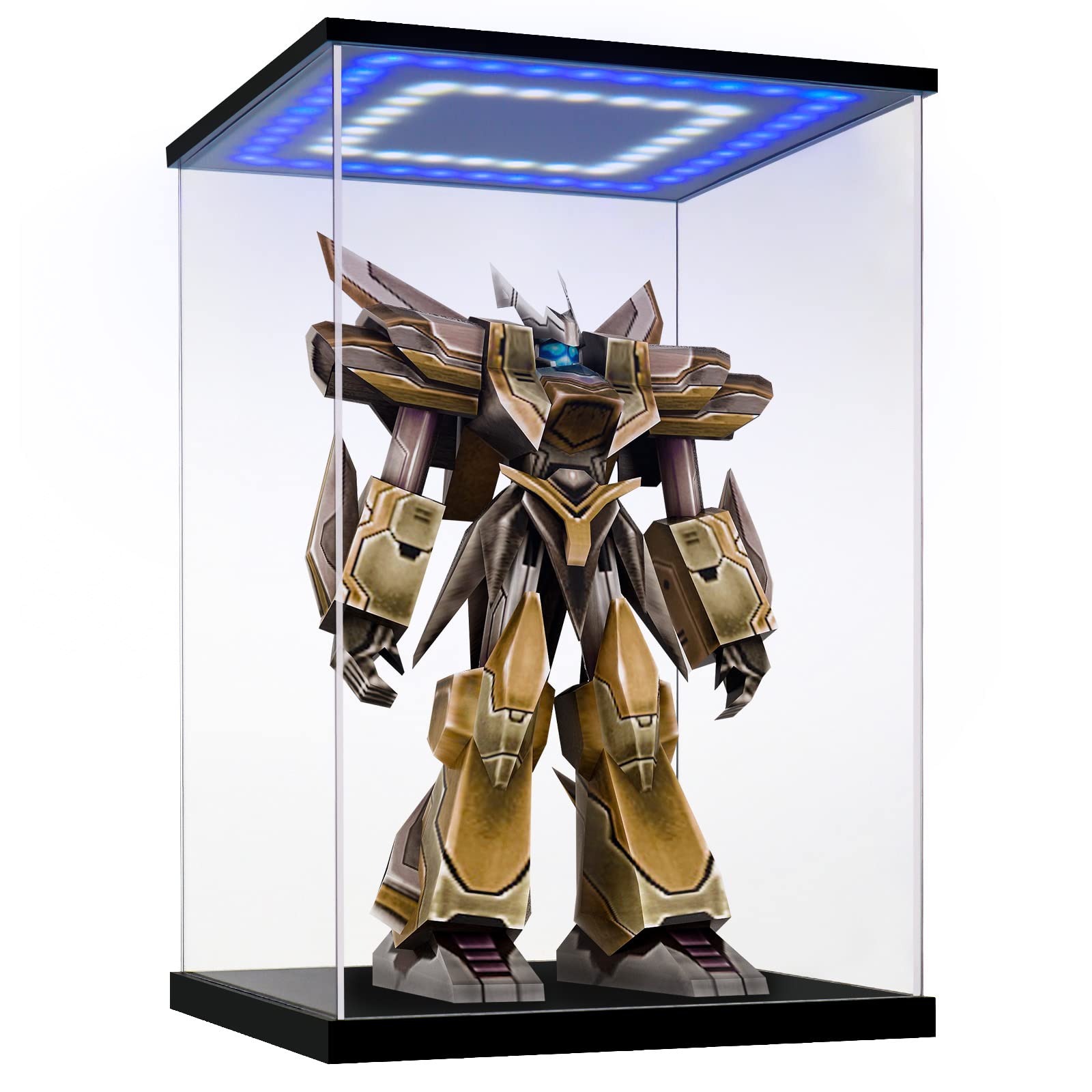 Huijintao Clear Acrylic Display Case with Light for Collectibles, Wood Base Assemble Box Storage Box Dustproof Showcase for Toys Collectibles（8×8×14inch；20x20x35cm