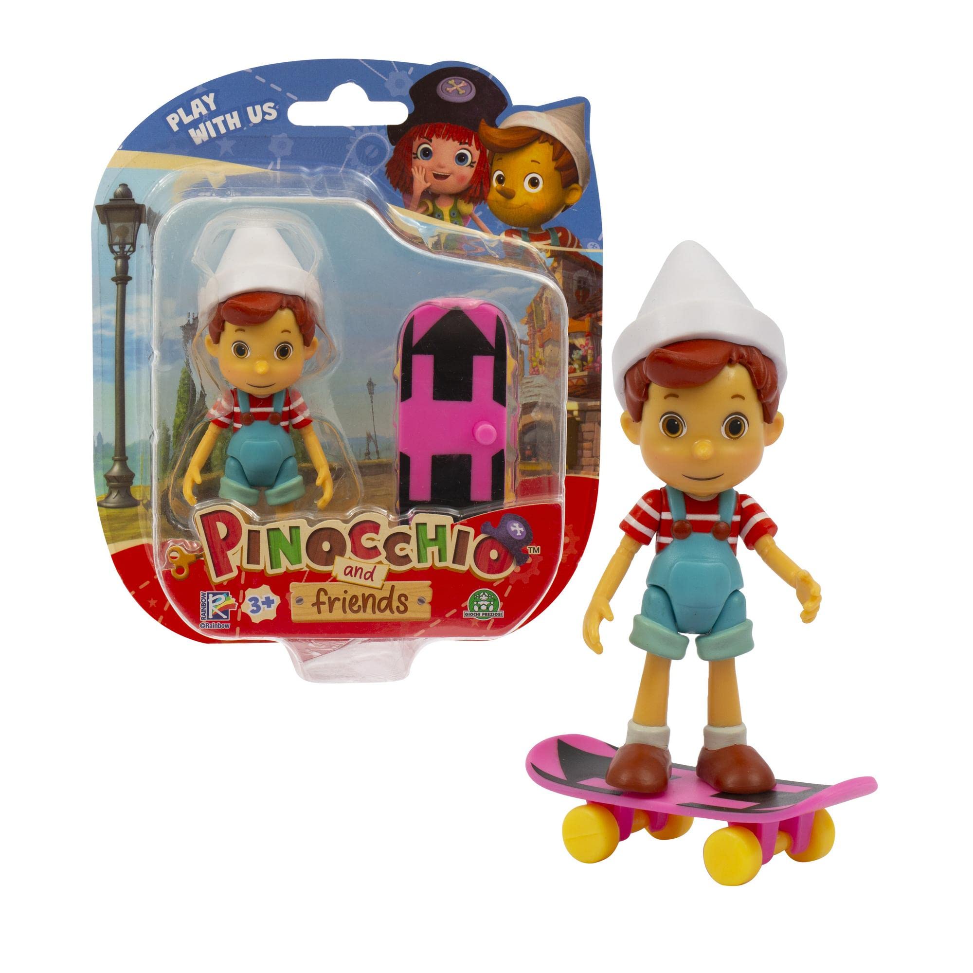 Pinocchio and Friends Giochi Preziosi Pinocchio Action Figure and Skateboard Accessory, Great Gift For Kids 3+
