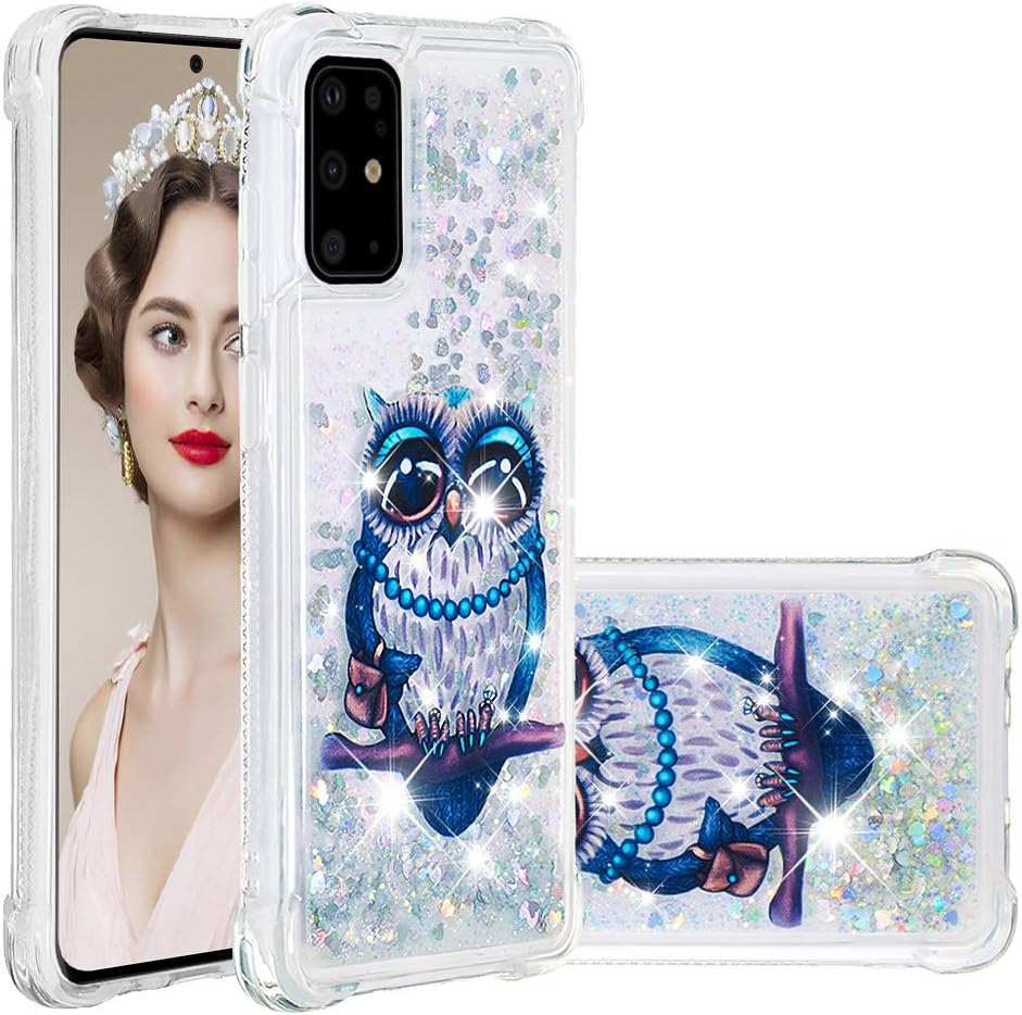 Folice Galaxy S20 Plus Case, [Liquid Series] 3D Cute Pattern Bling Liquid Glitter Hybrid Shockproof Bumper Floating Quicksand Diamond Flowing Clear Soft TPU Case for Samsung Galaxy S11 (Gray Owl)