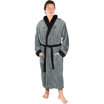 Ny threads luxurious men's shawl collar fleece bathrobe spa robe Clearance