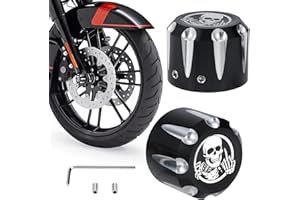 DRYTUNS CNC Aluminum Front Axle Nut Covers for Harley, Skull Axle Nut Caps for Harley Touring Street Glide Road Glide Road King Sportster 1200 Iron 883 Dyna Softail Fat Boy Trike Forty Eight