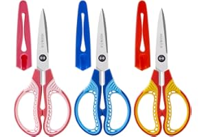 SLEMOON 7" Kids Scissors - Pointed Tip Right/Left Scissors with Protective Cover, Soft ABS Grips & Stainless Steel Blades, Ultra Durable for Classroom, Homeschool, Daily Use (3-Pack)
