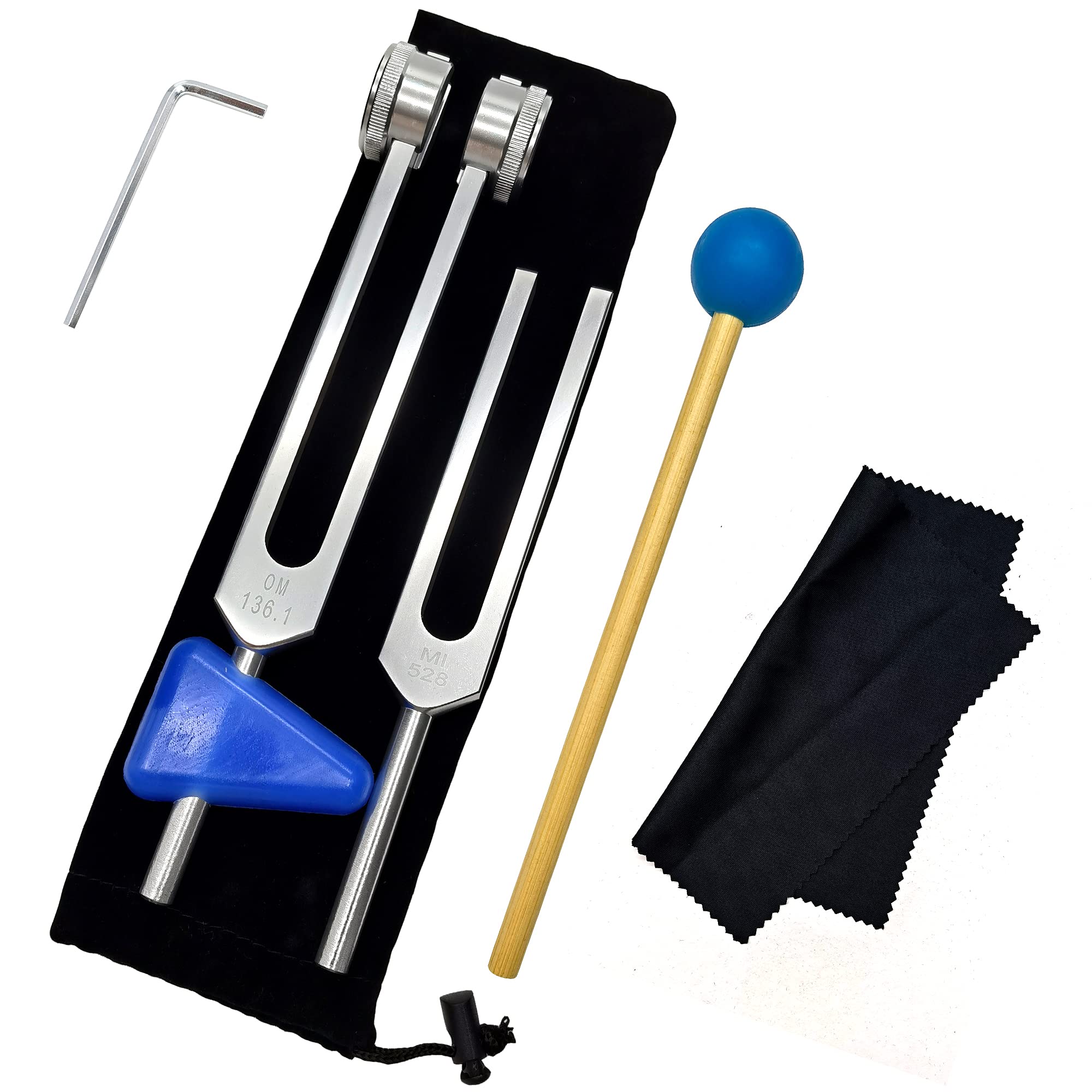 FSHANEE 528 Hz Tuning Fork & 136.1 Hz Tuning Fork Set with Triangular Silica Gel Chakra for DNA Repair Healing Tuning Forks Sound Healing Fork