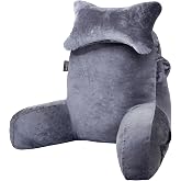 SLIGUY Reading Pillow for Sitting in Bed Couch Adult, Back Pillow with arm Support and Pockets, Adult Back Pillow Bed Chair for Bed Rest, Reading, Watching TV, Gaming for Boys and Girls Dark Grey