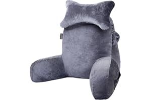 SLIGUY Reading Pillow for Sitting in Bed Couch Adult, Back Pillow with arm Support and Pockets, Adult Back Pillow Bed Chair for Bed Rest, Reading, Watching TV, Gaming for Boys and Girls Dark Grey