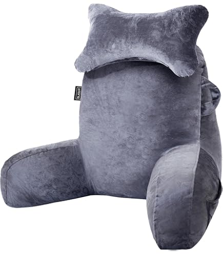MittaGonG - Coussin Lecture Mousse Mémoire Forme 55.9cm - Housse Velours Lavable - Gris