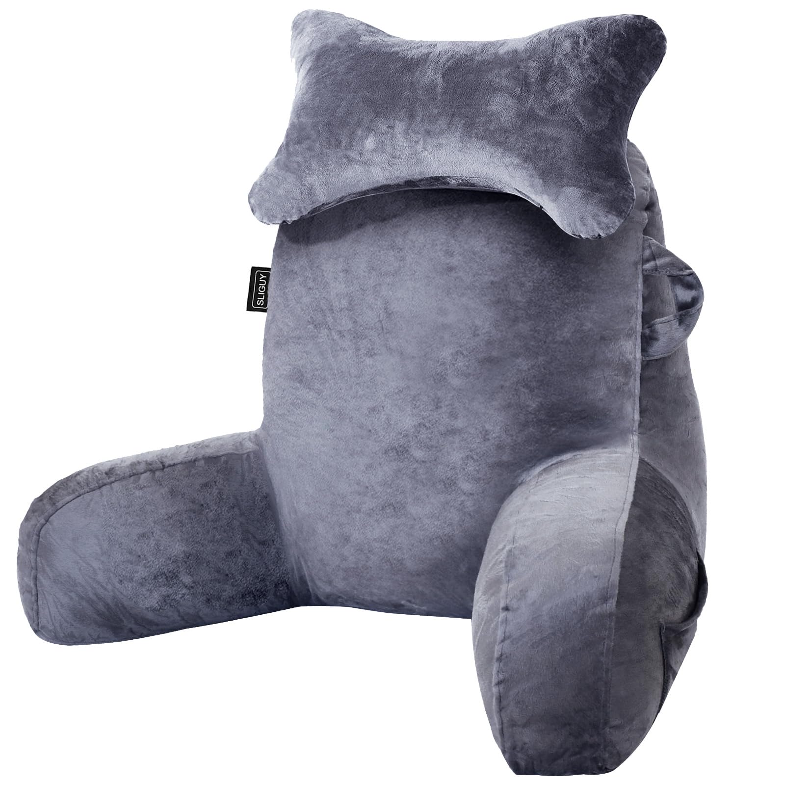 Photo 1 of **USED**  SLIGUY Reading Pillow for Sitting in Bed Couch Adult, Back Pillow with arm Support and Pockets, Adult Back Pillow Bed Chair for Bed Rest, Reading, Watching TV, Gaming for Boys and Girls Dark Grey
