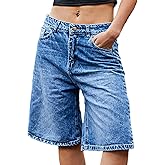 Flamingals Women's Bermuda Jean Shorts Mid Rise Wide Leg Summer Trendy Denim Shorts