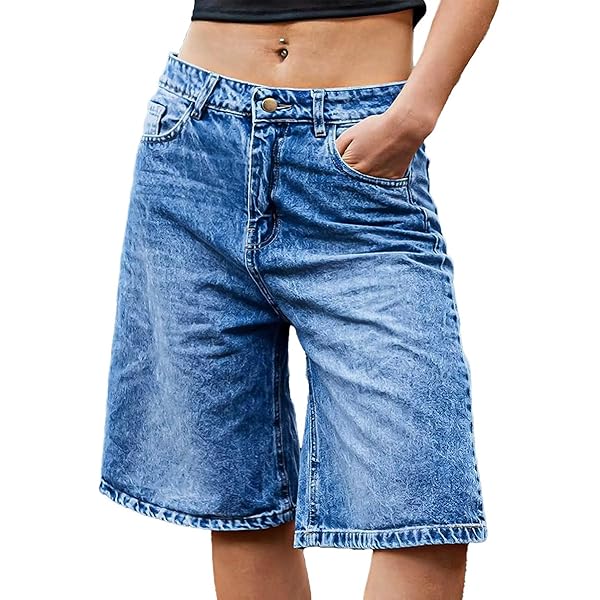 Baggy Jean Shorts Women Flamingals Bermuda Shorts For Women Knee