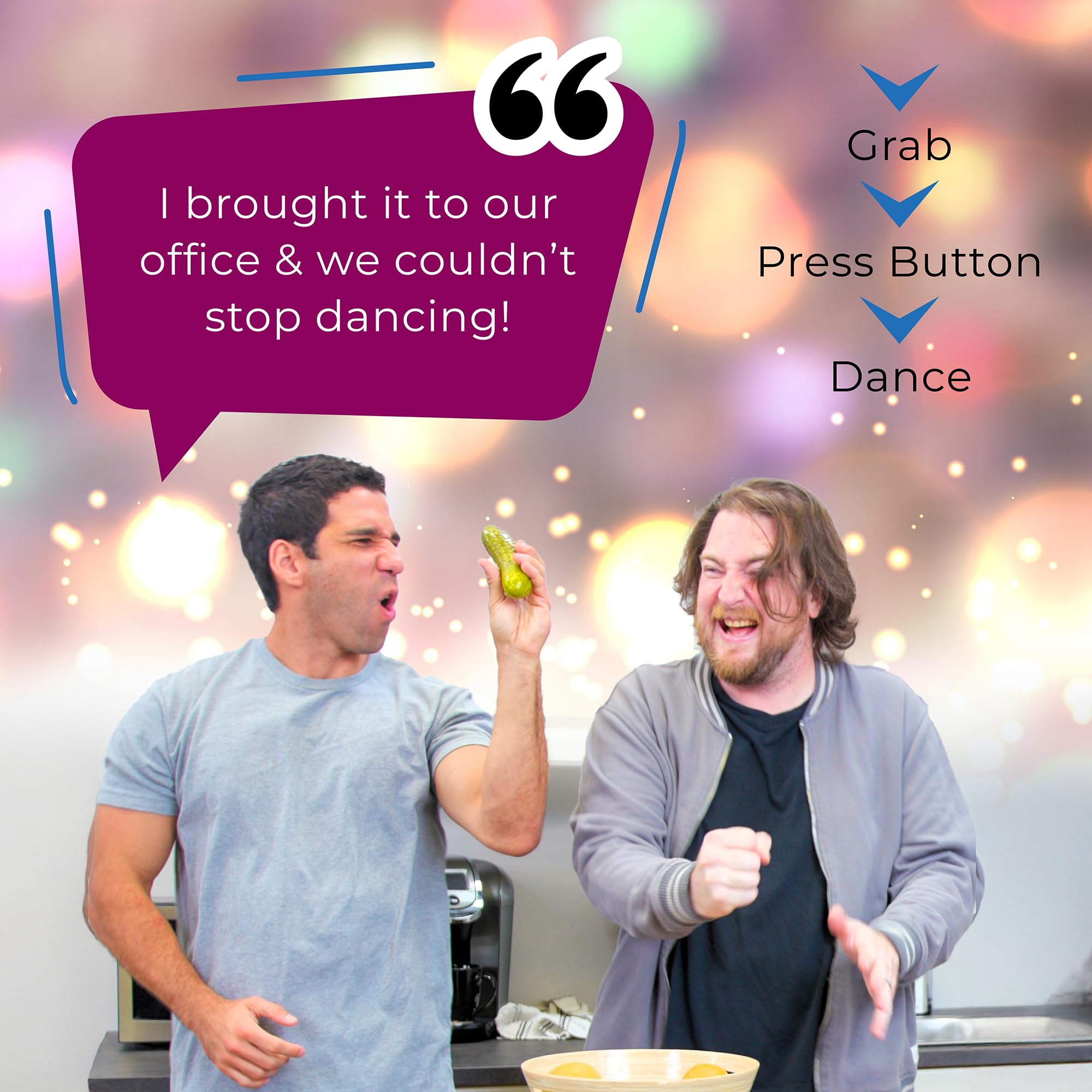 DR DINGUS Party Pickle - 30 Second Dance Party - 10 Original Music Beats - Press Button - Family Friendly for Class, Office, Gift, Making Friends