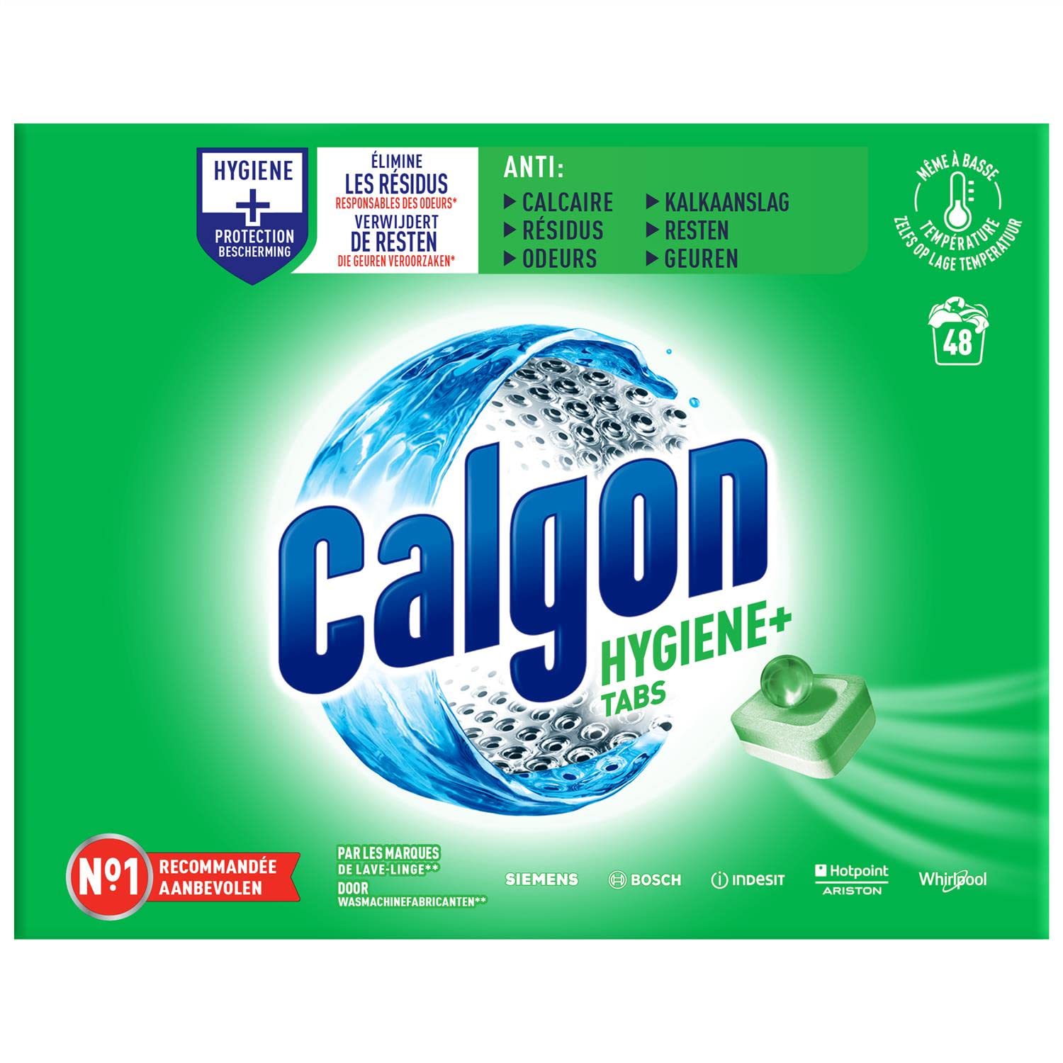 CALGON Hygiene Plus Anti-Limescale Tablets Pack of 48 for Washing Machines