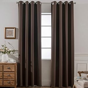 Yakamok Blackout Room Darkening Insulated Grommet Panels Window Curtains with 2 Tie Backs (Set of 2, Chocolate Brown, 52 x 96 Inch)