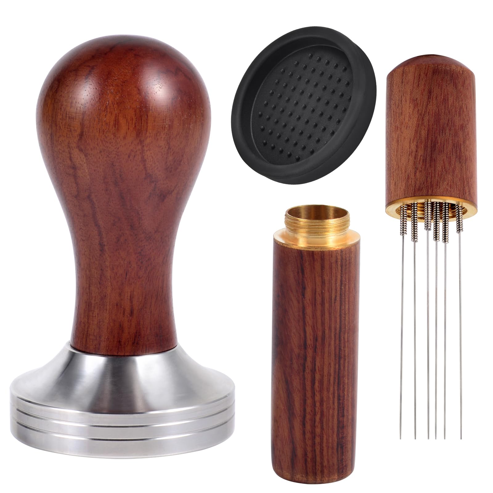 Piymnys Coffee Tamper 58mm, Wdt Tool with 6 0.4mm Thick Stainless Steel Espresso Needle, Espresso Tamper Barista Set for Cafes and Coffee Lovers (58mm)