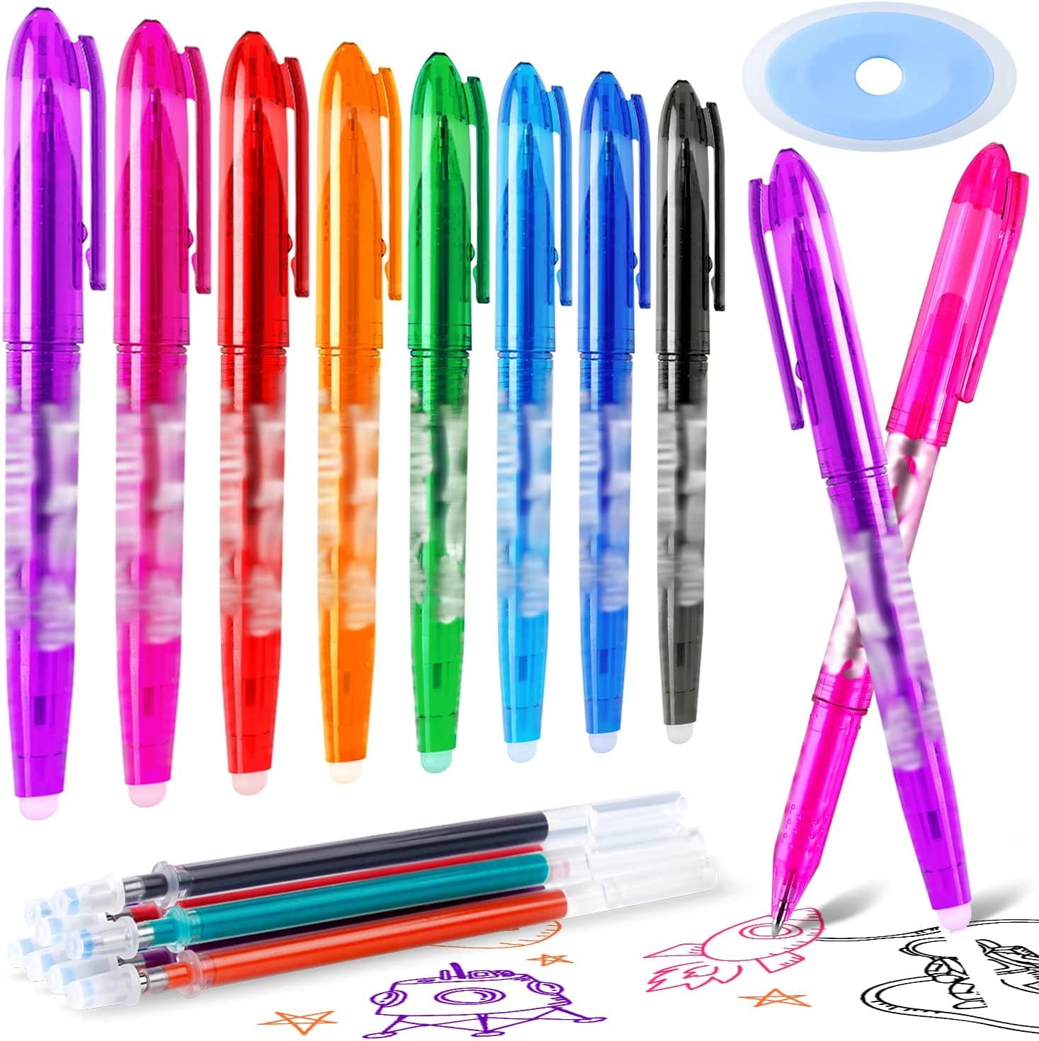 BBLIKE Erasable Pens - 10 Pcs Colorful Rub Out Pens and 20 Refills, 0.7mm Rollerball Pens with 1 Rubber, Pen with Eraser on the End, Handwriting Writing Pens for Adults Kids School Office Stationary